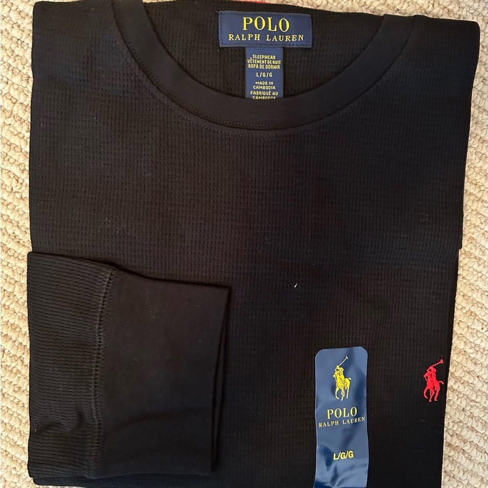 Polo Ralph Lauren black, waffle long sleeved t-shirt.  NWT